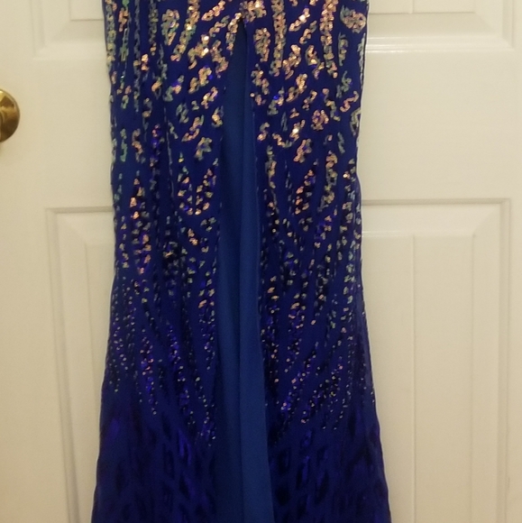 Blue one shoulder formal sequins dress - Picture 3 of 4